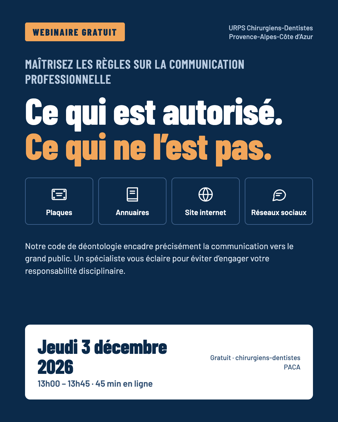 Webinaire «Maîtrisez les règles sur la communication professionnelle » 3 décembre 2026 à 13h